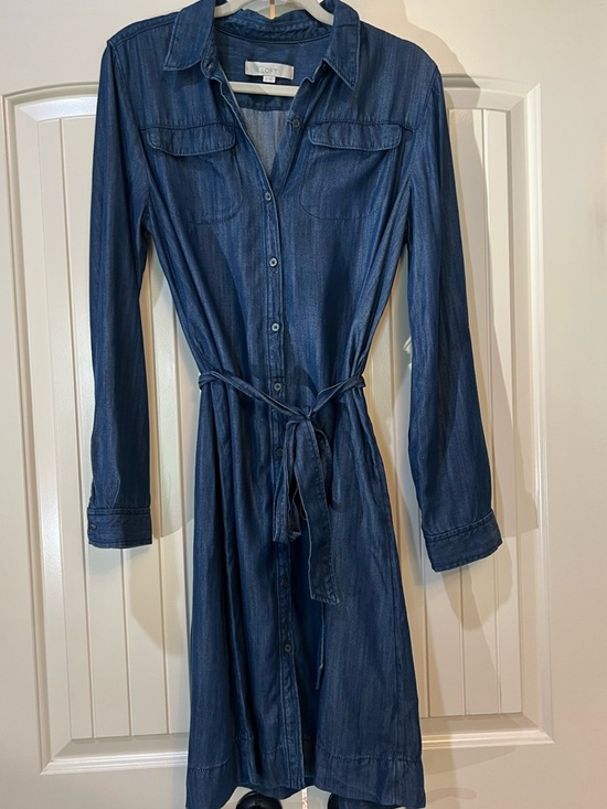 LOFT Dresses & Skirts - LOFT Blue Denim Button-Front Shirt Dress with Tie Waist MEDIUM